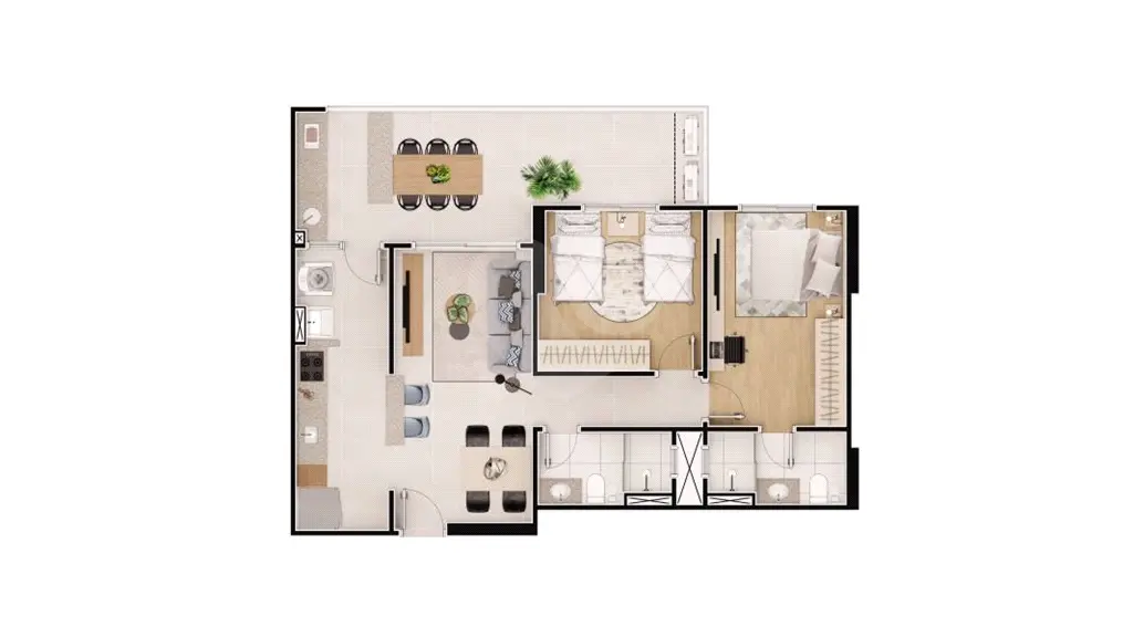 Apartamento para Venda em Praia Grande, Caiçara, 2 dormitórios, 1 suíte, 2 banheiros, 1 vaga