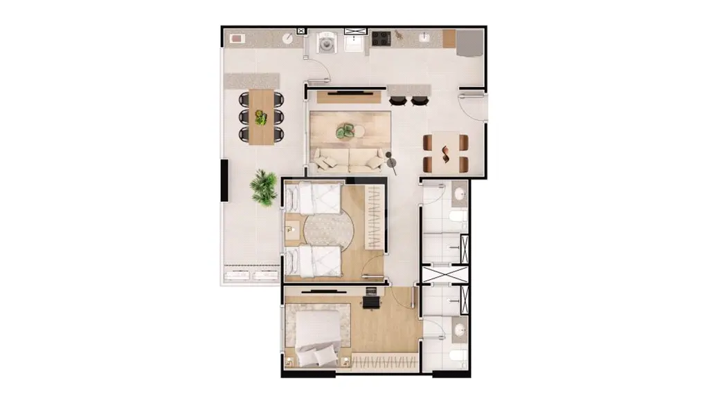 Apartamento para Venda em Praia Grande, Caiçara, 2 dormitórios, 1 suíte, 2 banheiros, 1 vaga