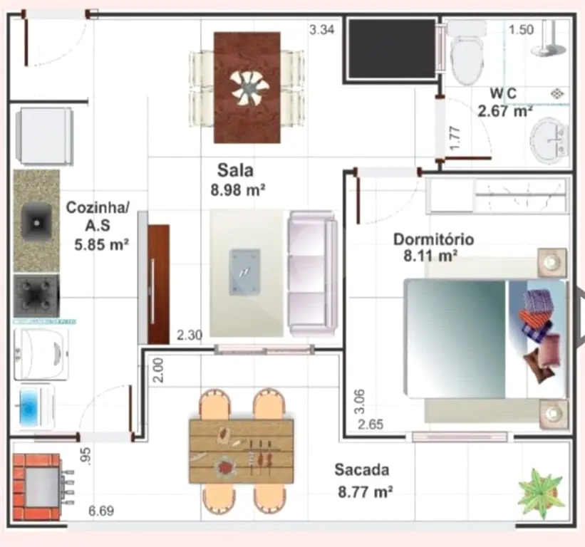 Apartamento para Venda em Praia Grande, Caiçara, 1 dormitório, 1 banheiro, 1 vaga