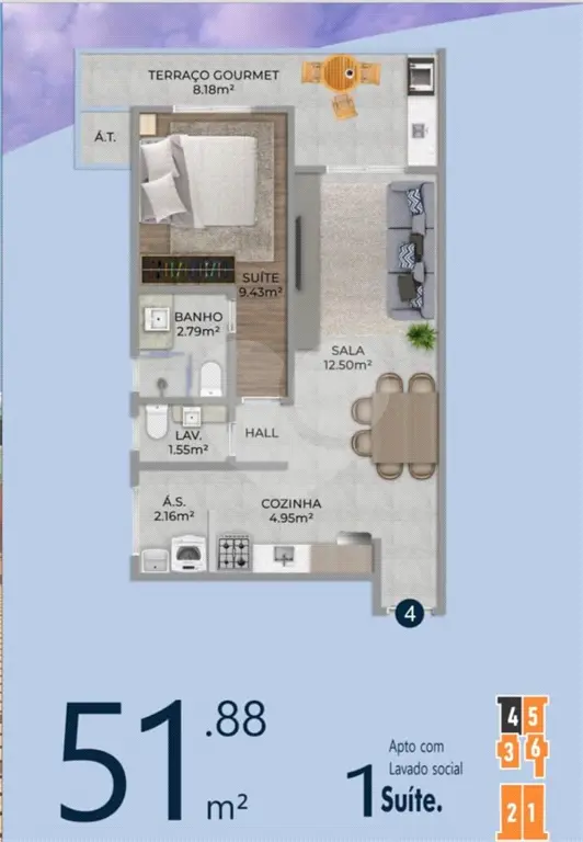 Apartamento para Venda em Praia Grande, Guilhermina, 1 dormitório, 1 suíte, 1 banheiro, 1 vaga
